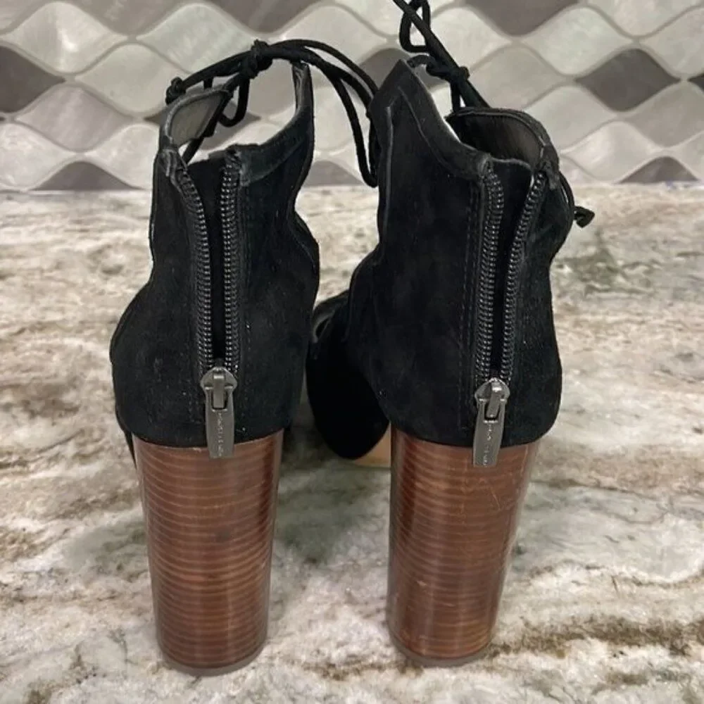 Vince Camuto Women Black Suede Lace-up Hight Block Heels Size 8